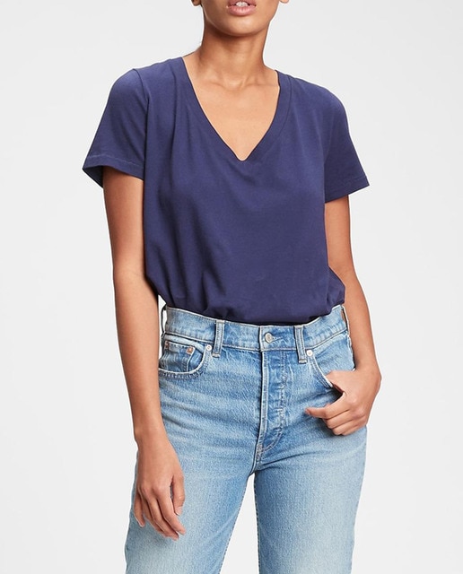 Camiseta de mujer con manga corta y escote pico