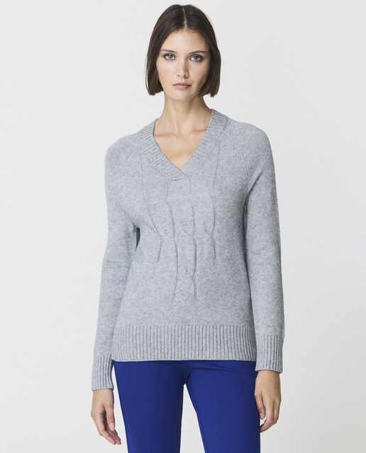 Jersey de mujer basico cuello pico trenzado de viscosa