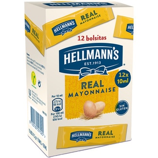 HELLMANN'S mayonesa sin gluten sin lactosa 12 bolsitas 10 ml