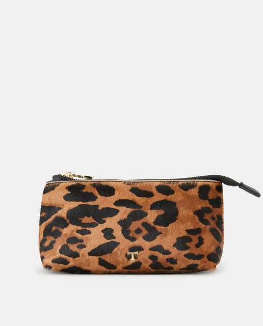 Neceser pequeño de leopardo con detalles en piel