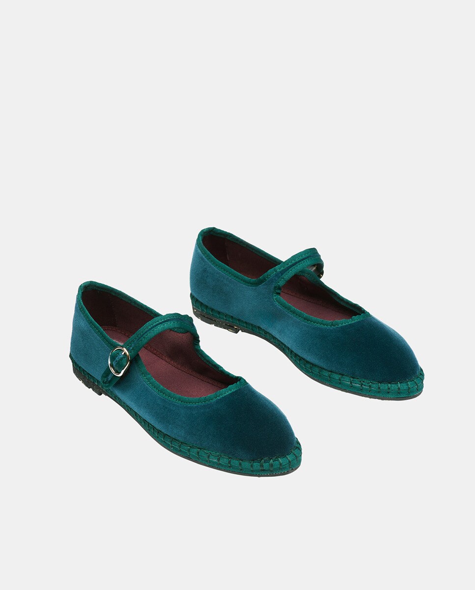 Sapatos de Presilha em Veludo Flabelus Verde-escuro-3