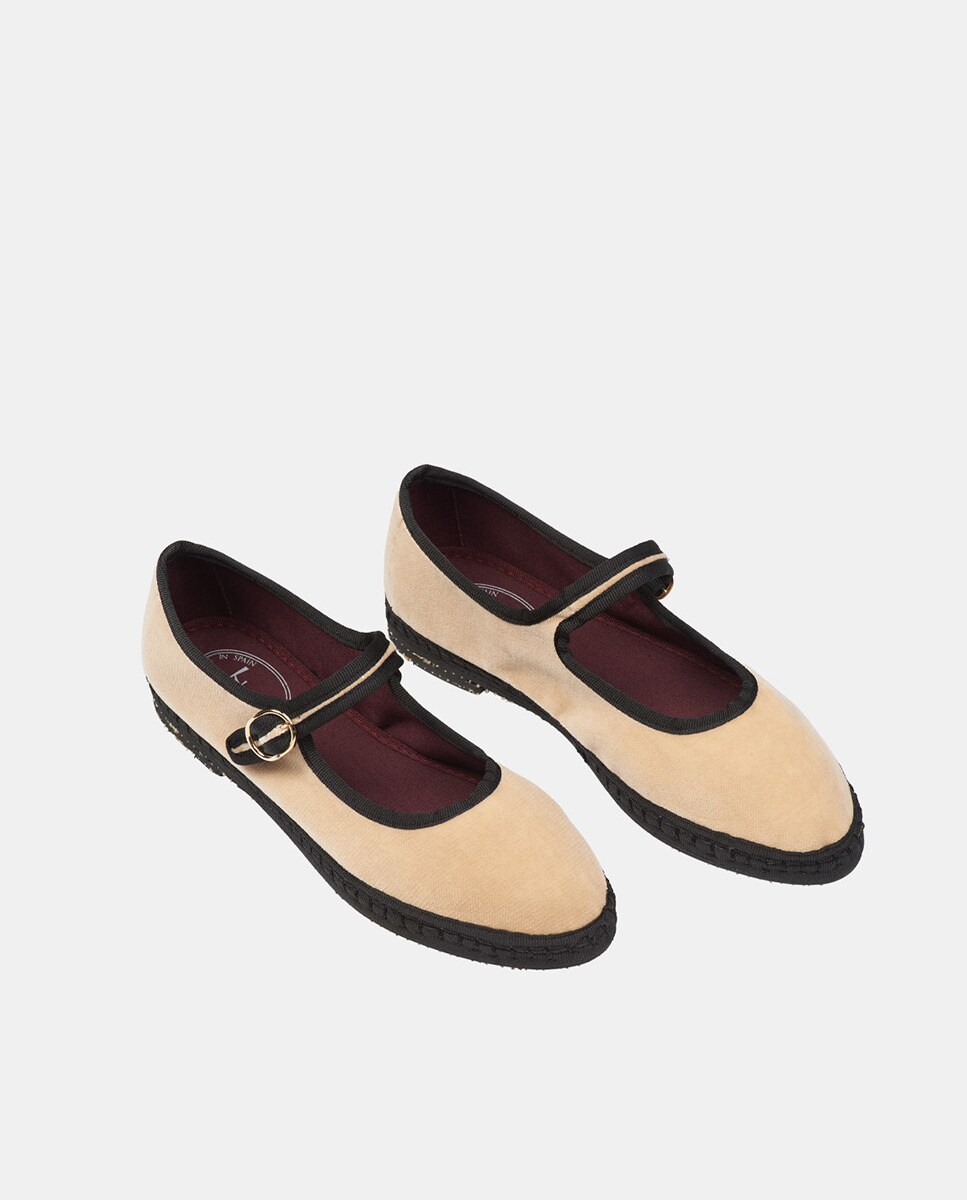 Sapatos de Presilha em Veludo Flabelus Natural-3