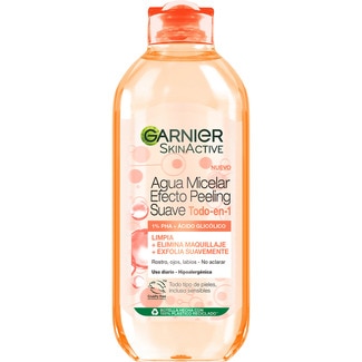 GARNIER Skin Active agua micelar efecto peeling suave Todo en 1 para rostro, ojos y labios flask 400 ml para todo tipo de pieles