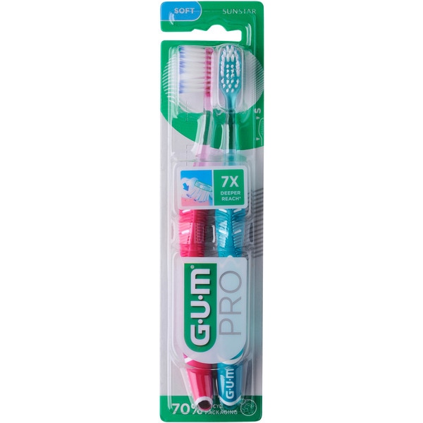 PRO toothbrush with compact head and soft filaments blister 2 units