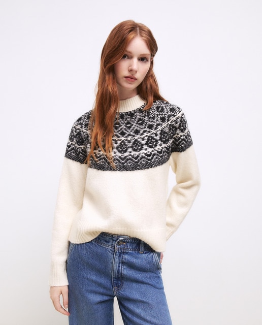 Jersey de mujer cuello caja jacquard