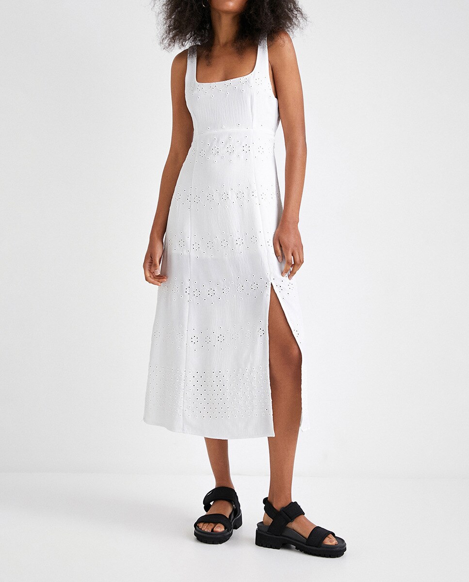 Desigual Mujer Blanco Vestido Manga Corta. 40 (L)