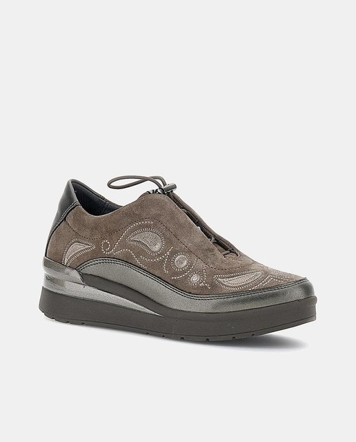 Zapatillas Cream de mujer  tipo running en serraje con plataforma y cierre elástico