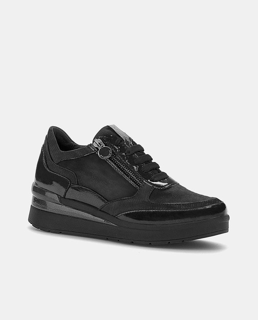 Zapatillas Cream de mujer tipo running en serraje con plataforma y cierre cremallera y cordones