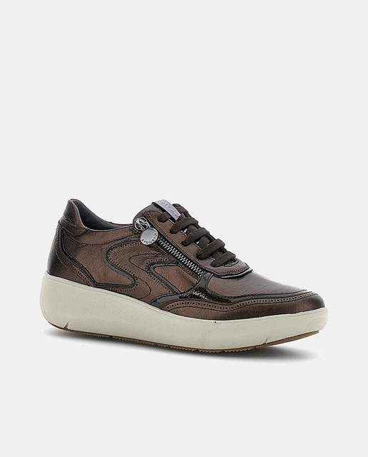 Zapatillas Rock de mujer  tipo running en piel con plataforma y cierre cremallera y cordones