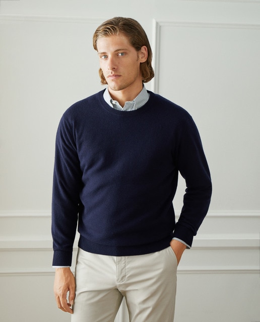 Jersey de hombre de cuello redondo liso 100% cashmere