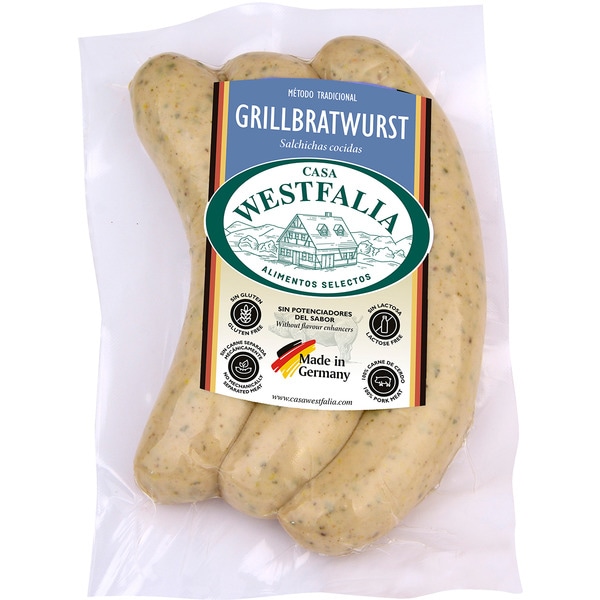 gekochte Grillbratwurst vom Schwein im Naturdarm 3 Stück Behälter 270 g