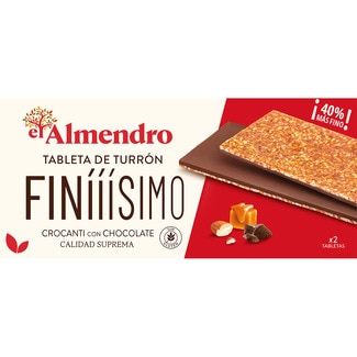 EL ALMENDRO turrón finííísimo crocanti con chocolate Calidad Suprema sin gluten 2 tabletas estuche 180 g