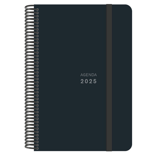 Agenda anual 2025 1 día por página Unicolor Negra Senfort.