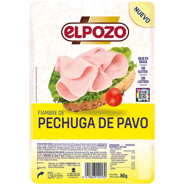 low fat sliced turkey breast cold cut container 80 g gluten-free