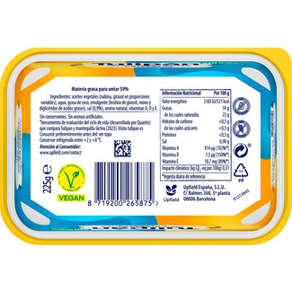 Margarina con sal sin aceite de palma sin gluten tarrina 225 g - Tulipan