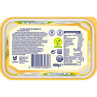 Margarina rica en omega 3 sin aceite de palma tarrina 400 g sin gluten sin lactosa - Flora