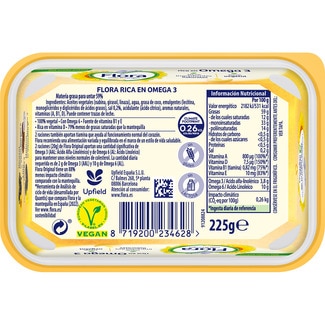 Margarina original rica en omega 3 sin aceite de palma tarrina 225 g sin gluten sin lactosa - Flora