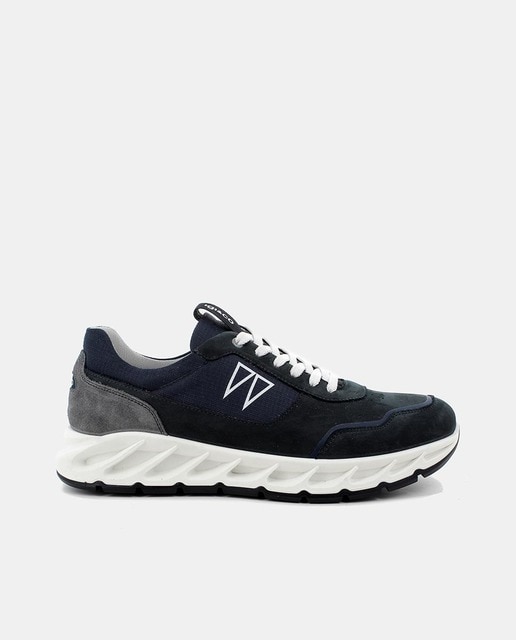 Zapatillas de hombre en azul marino de piel con logotipo lateral
