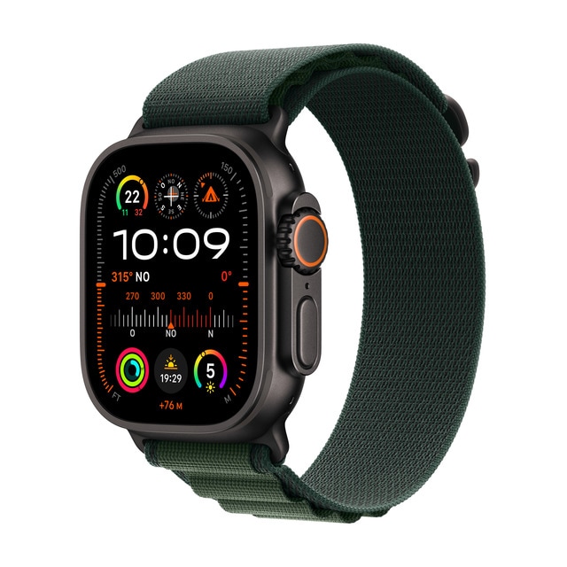 Apple - Apple Watch Ultra 2 GPS + Cellular 49mm Titanio Negro con correa Loop Alpine Verde oscuro Mediana.