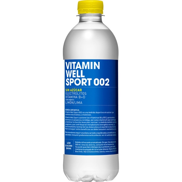 bebida refrescante con vitaminas y minerales Sport 002 sabor limón lima sin azúcar botella 500 ml