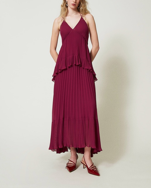 Vestido de georgette plisado