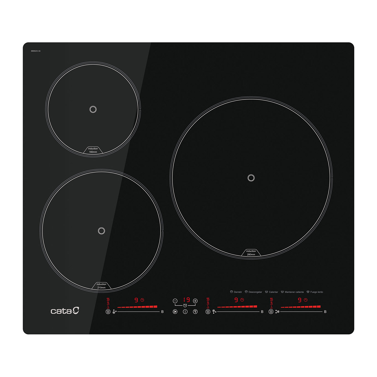Cata – Placa de inducción Cata con 3 zonas de cocción – IBS 6303 E2 BK.