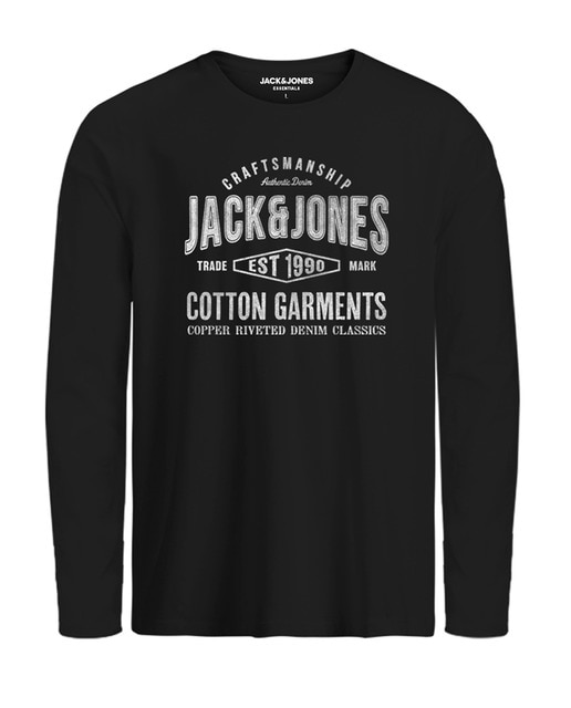 Camiseta con estampado frontal, cuello redondo  manga larga de hombre