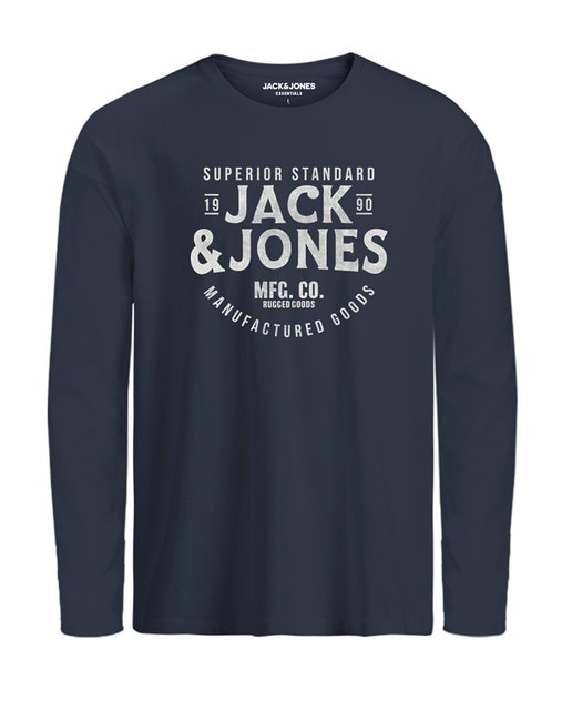 Camiseta con estampado frontal, cuello redondo  manga larga de hombre