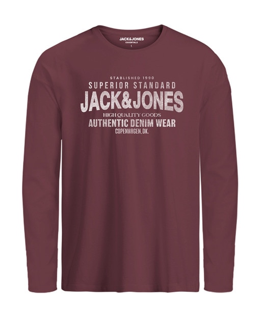 Camiseta con estampado frontal, cuello redondo  manga larga de hombre