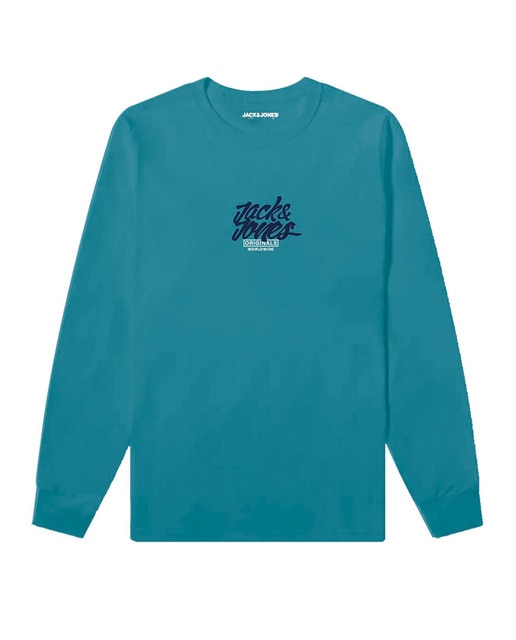 Camiseta con estampado frontal, cuello redondo  manga larga de hombre