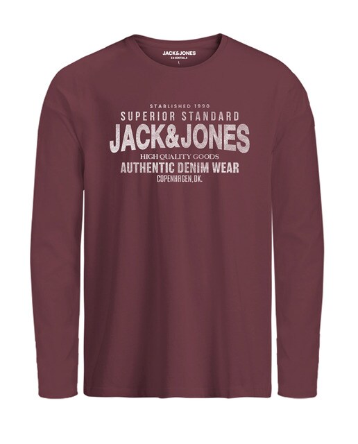 Camiseta con estampado frontal, cuello redondo  manga larga de hombre