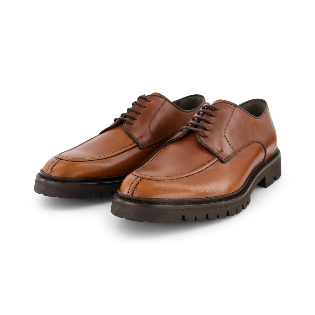 Sapatos de Campo de Homem com Atacadores em Pele e Sola Vibram Castanho-6