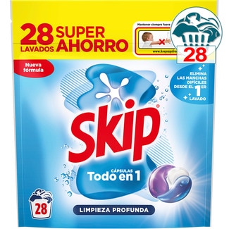 SKIP detergente cápsulas Limpieza Profunda Todo en 1 bolsa 28 cápsulas