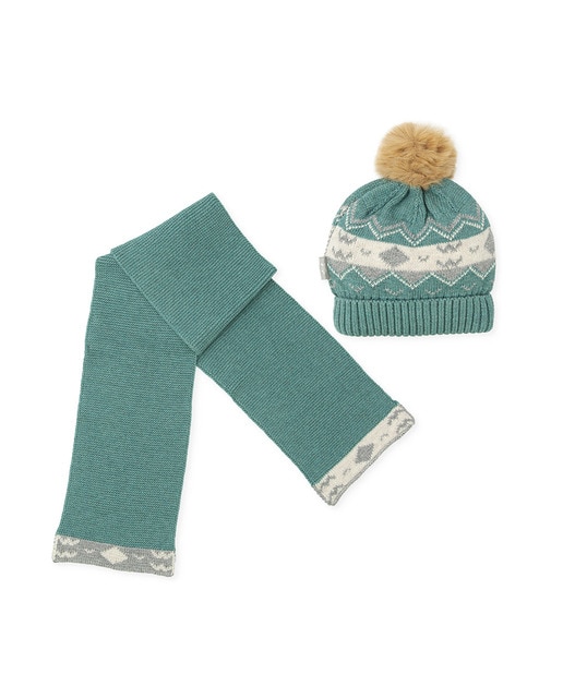 Conjunto de bebé niño de gorro y bufanda de tricot con cenefa