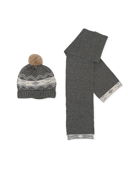 Conjunto de bebé niño de gorro y bufanda de tricot con cenefa