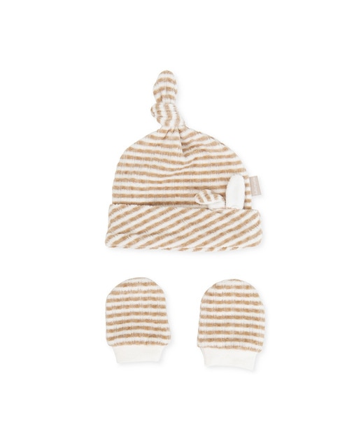 Conjunto de gorro y manoplas niño rayas