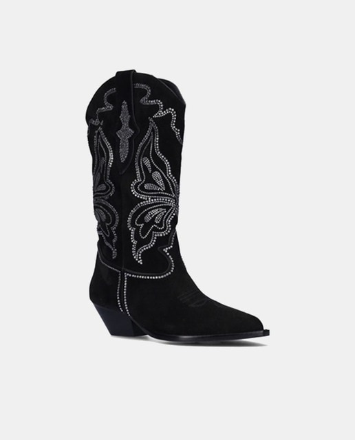 Botas Conty de mujer tipo cowboy en piel con strass y tacón bloque