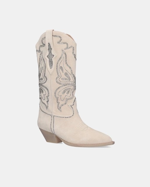 Botas Conty de mujer tipo cowboy en piel con strass y tacón bloque