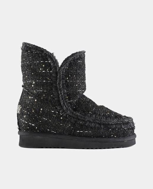 Botas de mujer en piel con cuña y tira de ganchillo