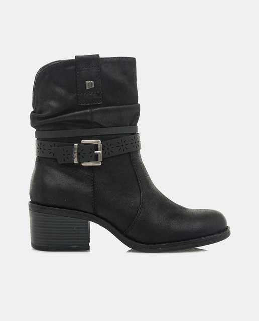 Botines de mujer con caña arrugada y tacón bloque