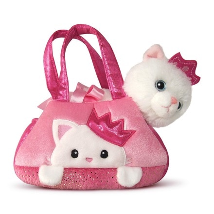 Gatita de peluche sostenible con corona y bolsa de viaje 