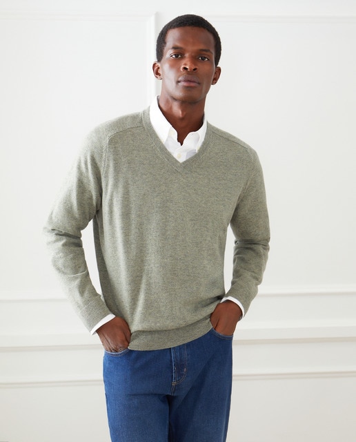 Jersey de hombre de cuello pico liso lana cashmere