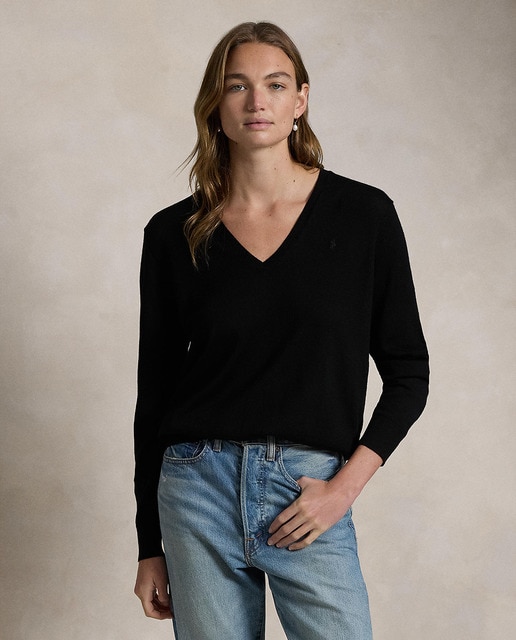 Jersey de mujer de lana con cuello pico