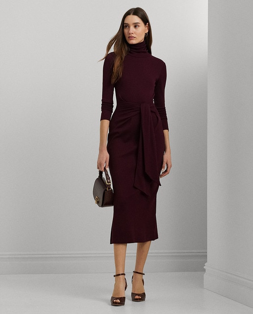 Vestido midi de cuello vuelto con nudo