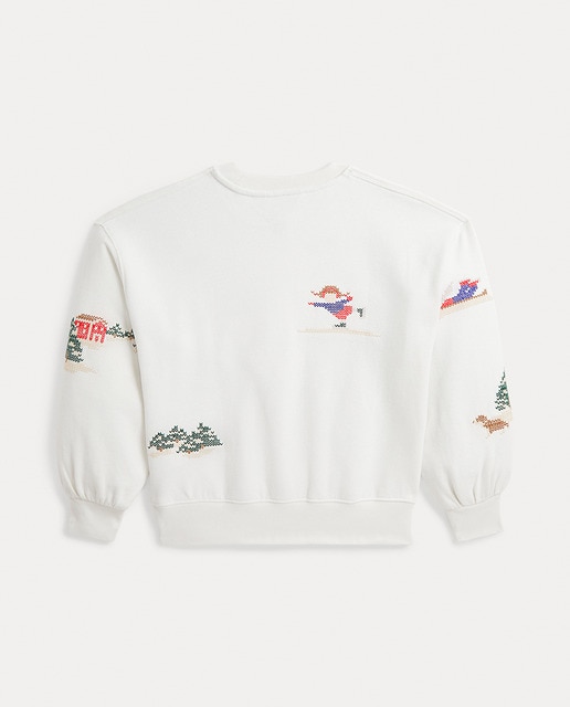 Sudadera de niña en natural con estampado navideño