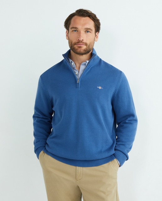 Cárdigan de punto de hombre de cuello perking y logotipo GANT en el pecho