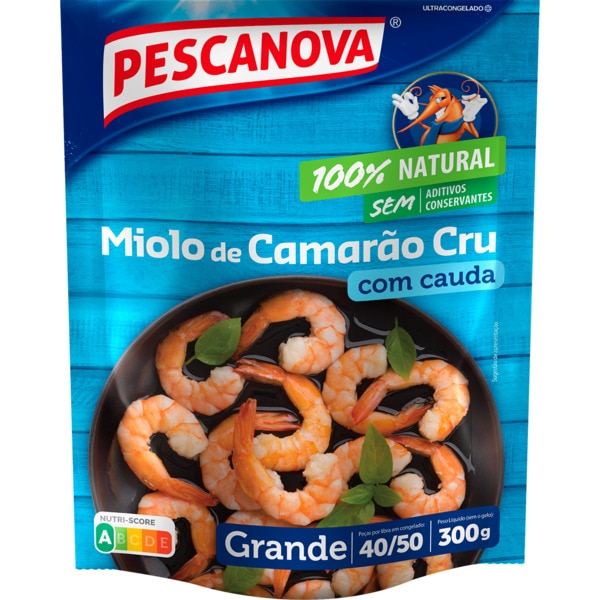 Miolo de Camarão Cru com Cauda 40/50 embalagem 300 g