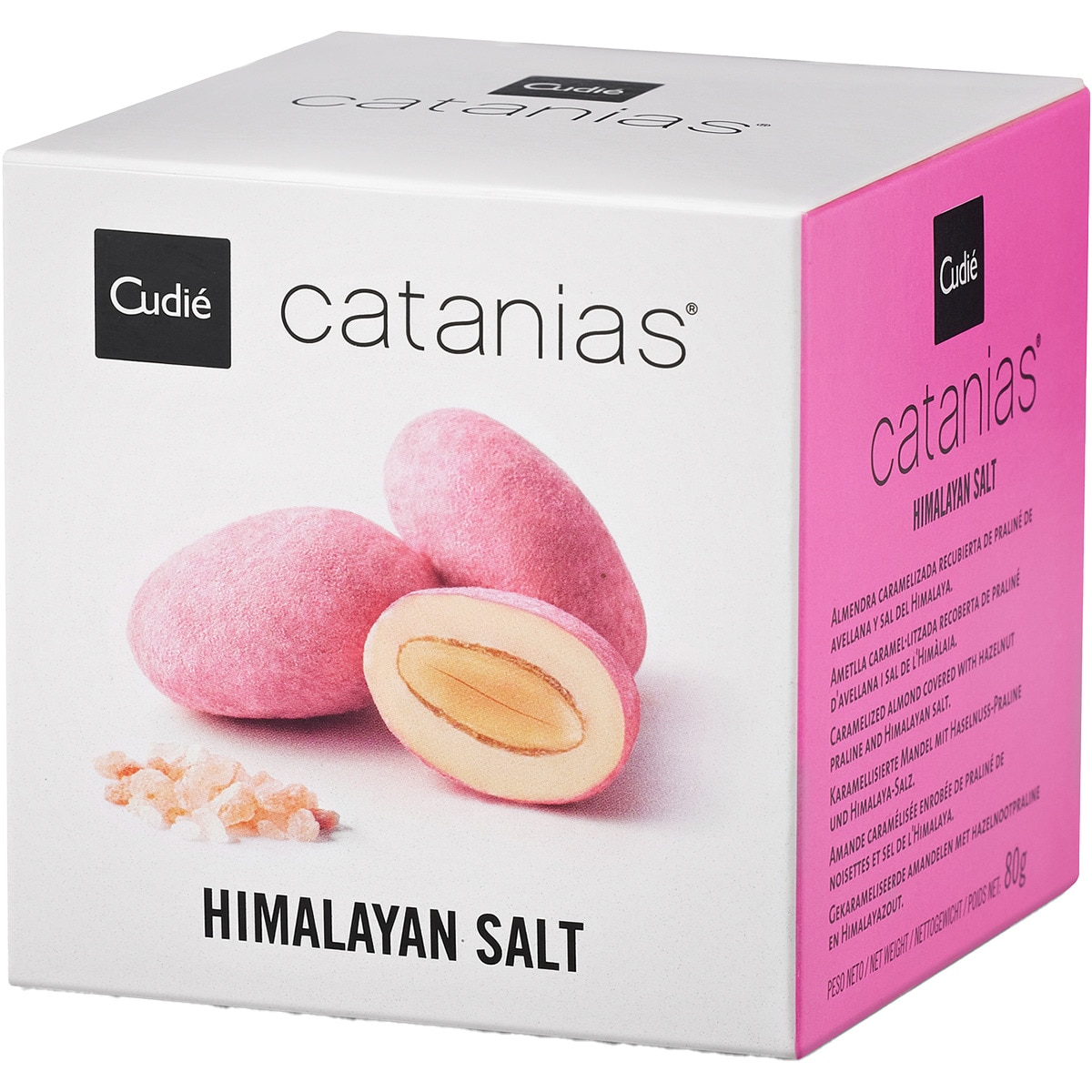 Catanias almendras caramelizadas recubiertas de praliné de avellanas y sal del Himalaya