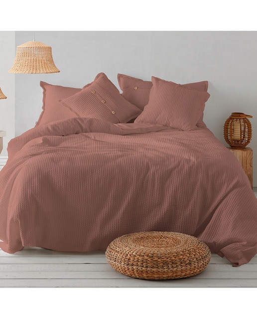 Dúo de funda nórdica de algodón Banús terracota. Cama de 180 cm. Cierre con clips