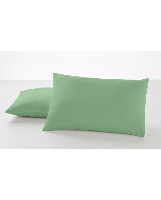 Pack 2 fundas de almohada color verde albahaca. 50x80 cm. Cierre en tapa y solapa